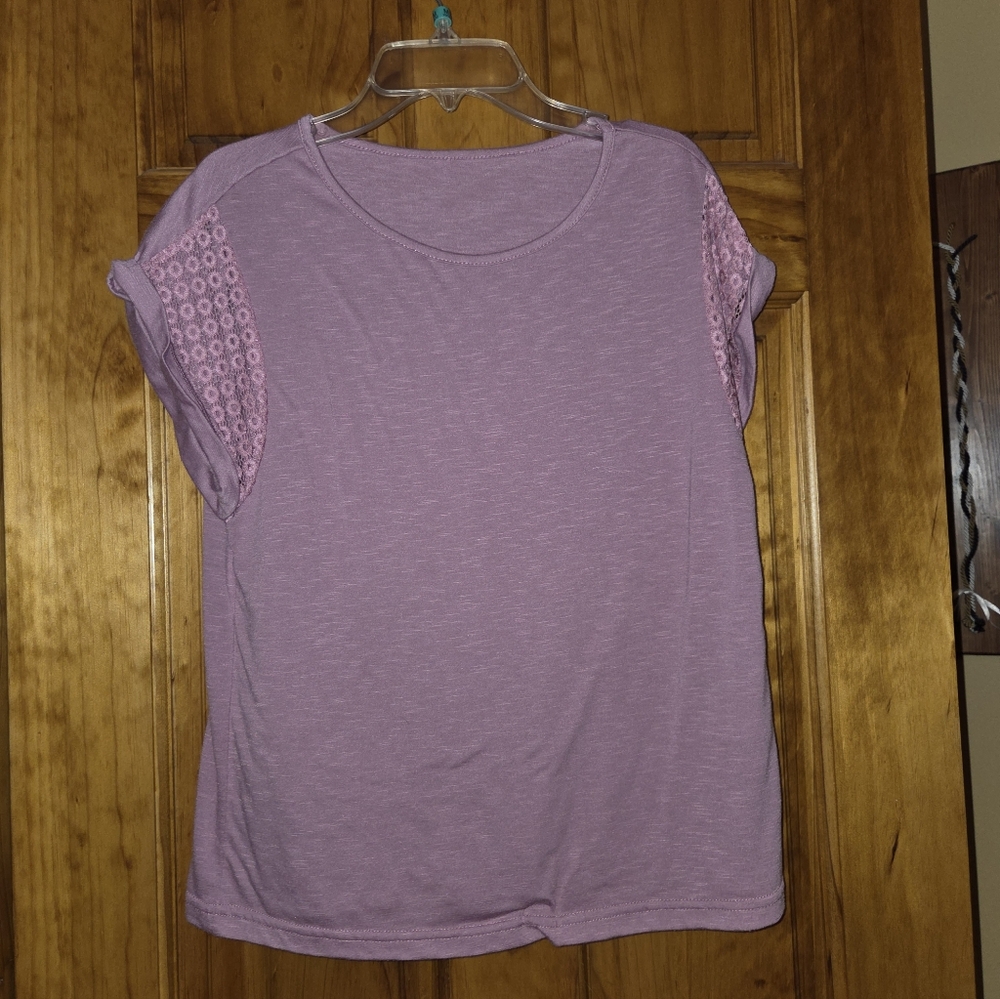 SHEIN Lavender Tee with Lace Sleeves